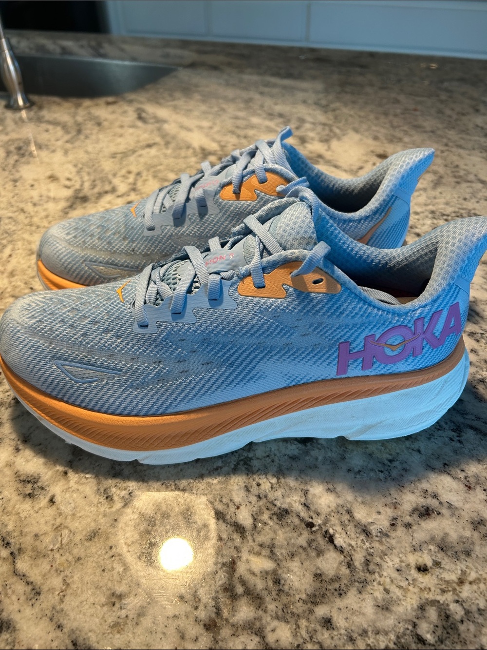 Hoka Clifton  Blue & Orange Cushioned Running Sneakers